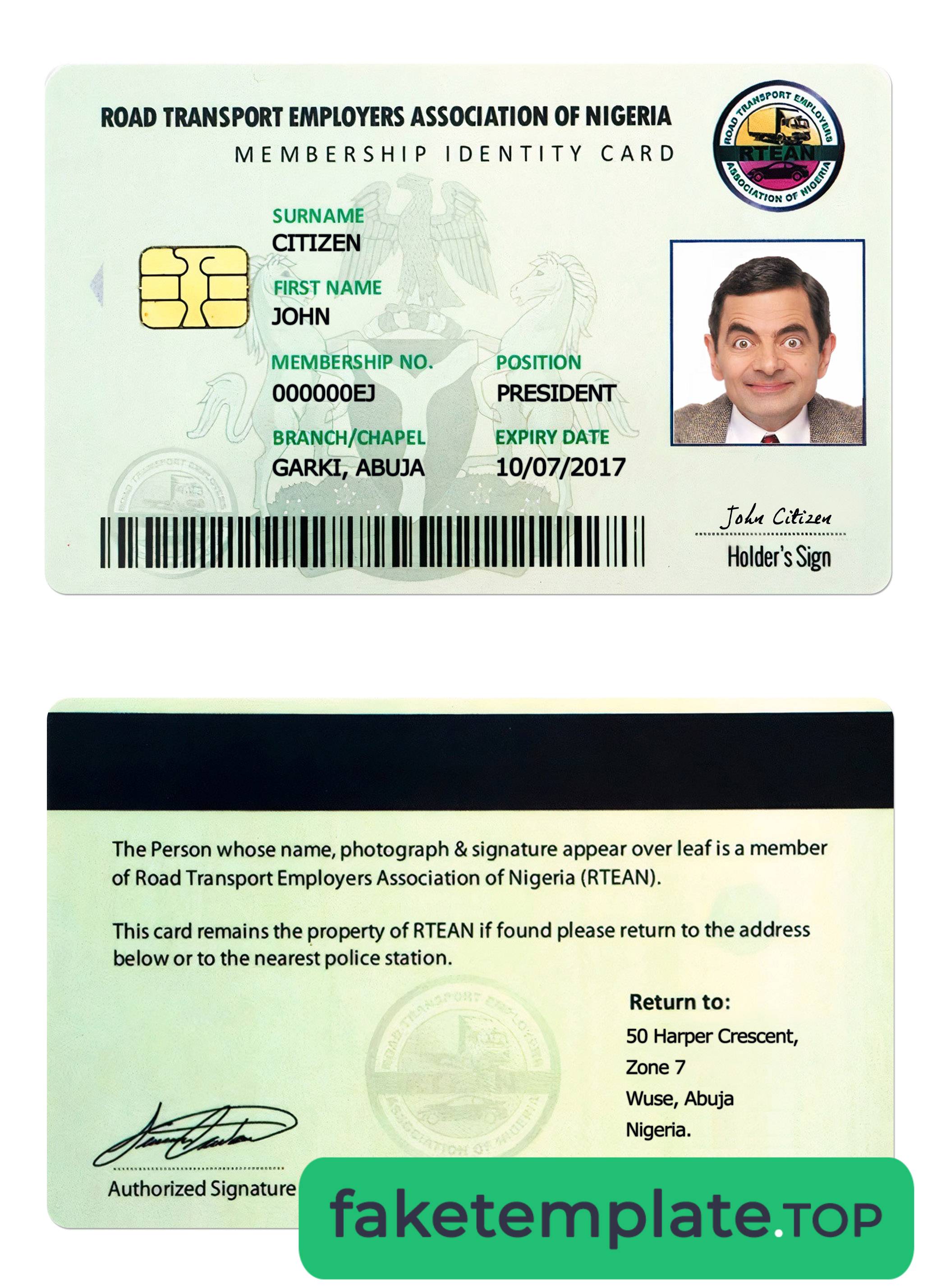 Feature of fake Nigeria ID card example card